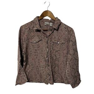 Chico’s Silk Blend Button Down Paisley Long Sleeve Shirt Light Jacket XL